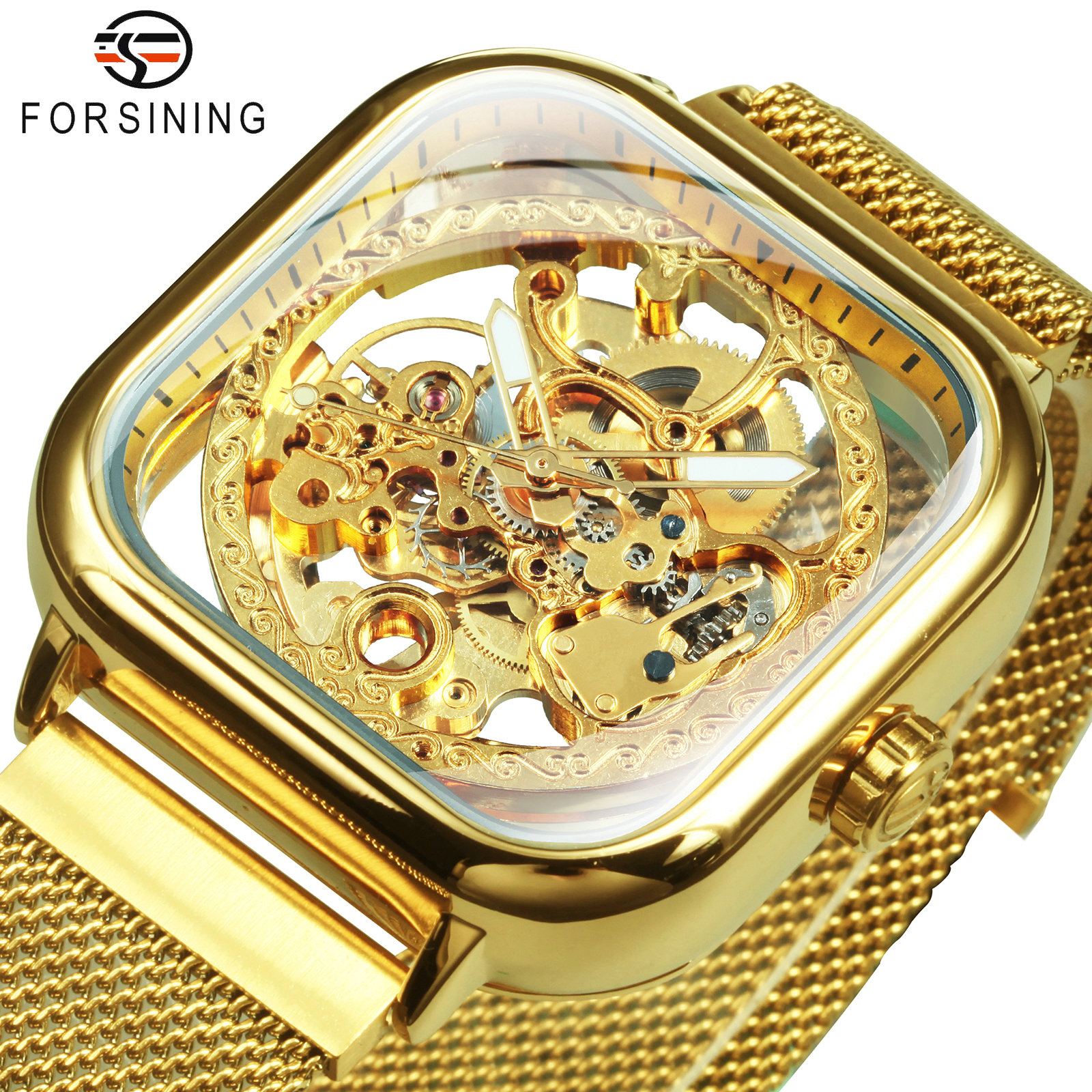 Luxury Watch Straps - Forsining Luxury Square Skeleton Automatic Men