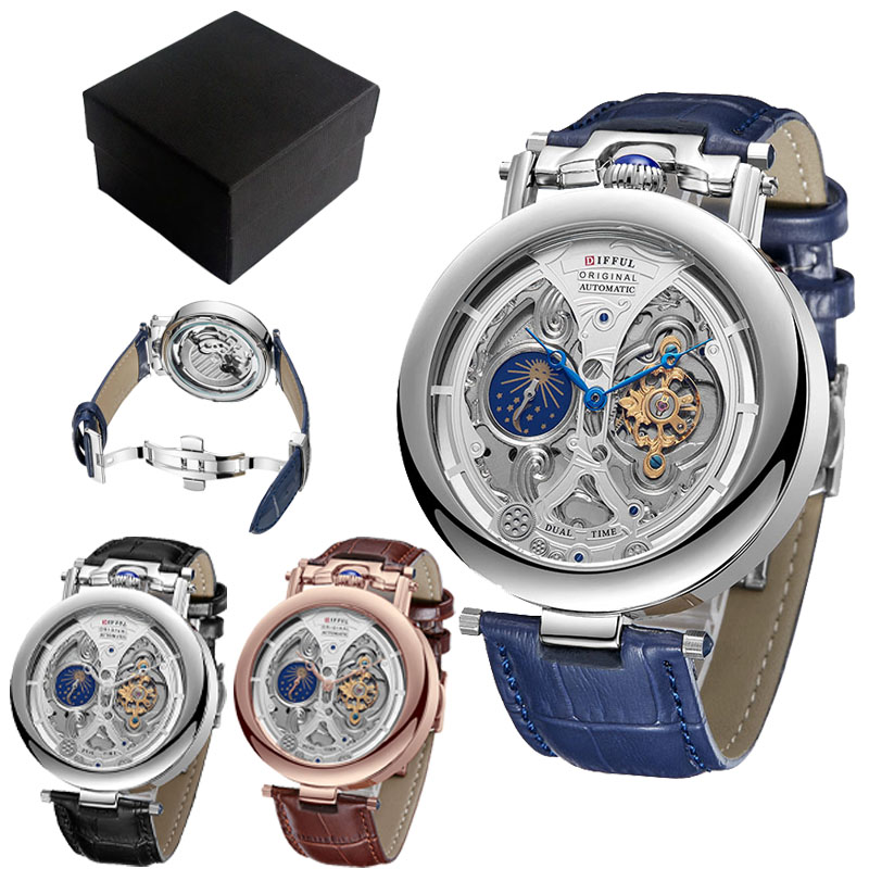 Luxury Watch Straps - DIFFUL Luxury Big Skeleton Dial Moon