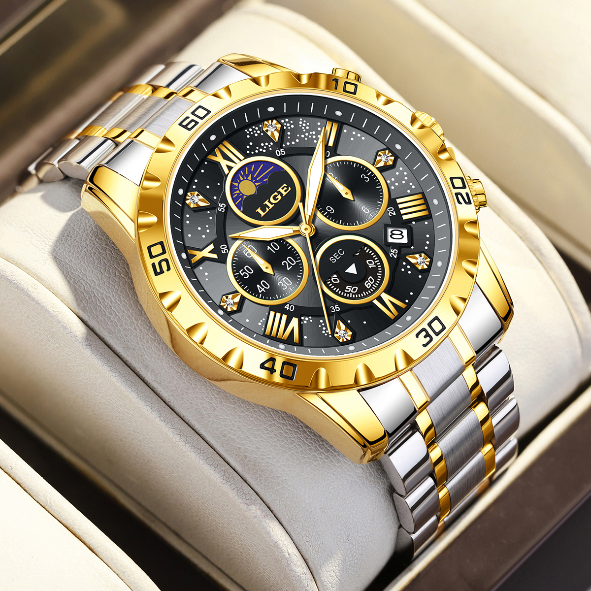 Luxury Watch Box - LIGE Top Brand Luxury Quartz Man