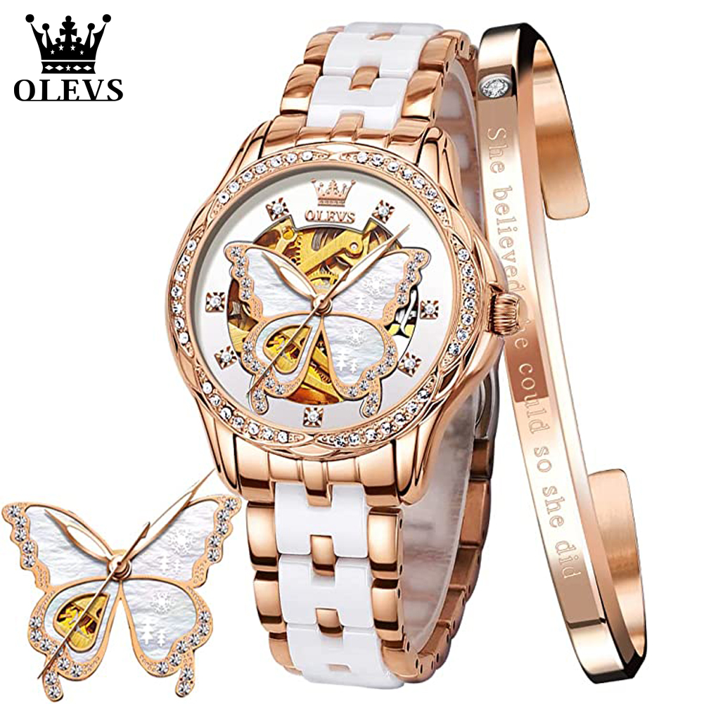 Luxury Watch White - OLEVS Women's Automatic Watches Skeleton Mechanical
