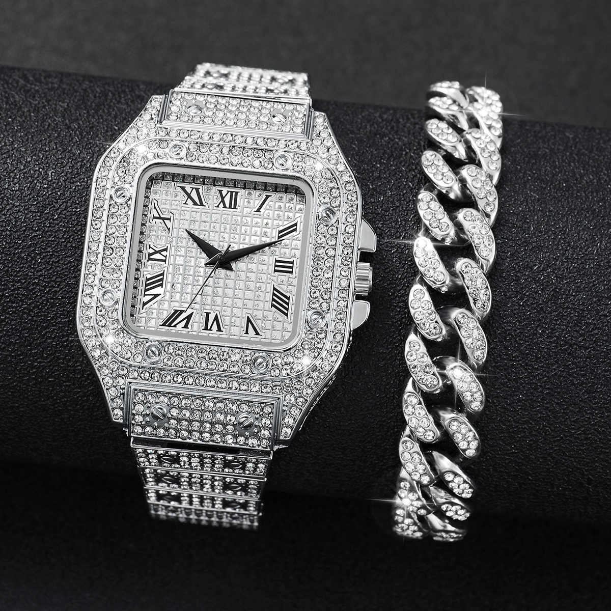 2PCS Iced Out Square Watch & C - Luxury Watch Market recensione e prezzo