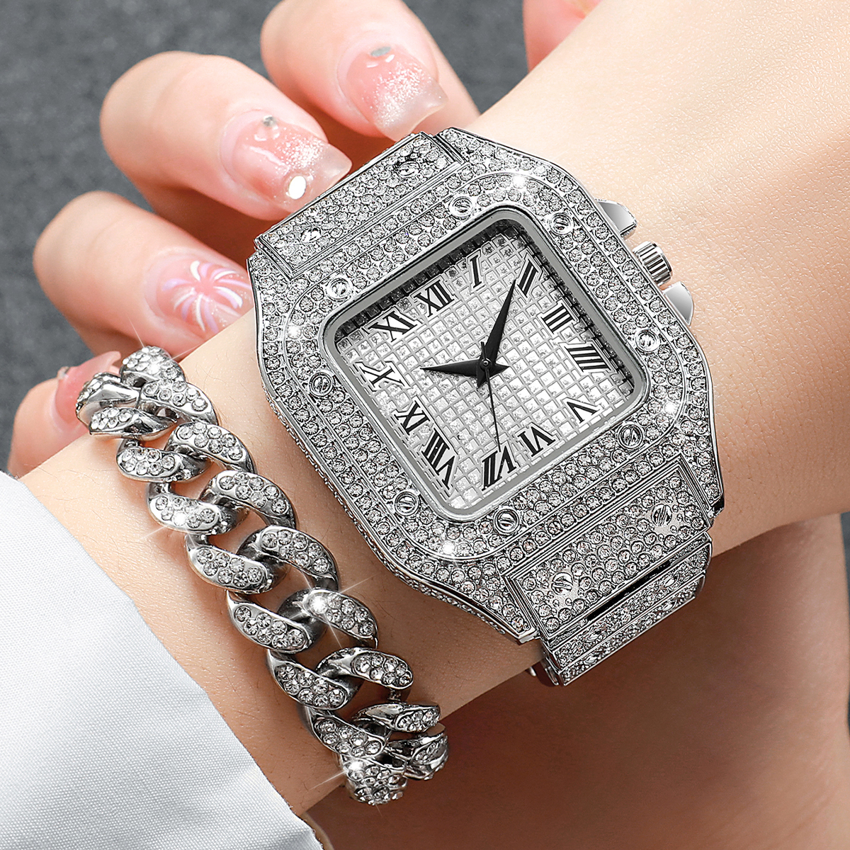 2PCS Iced Out Square Watch & C - Luxury Watch Market recensione e prezzo