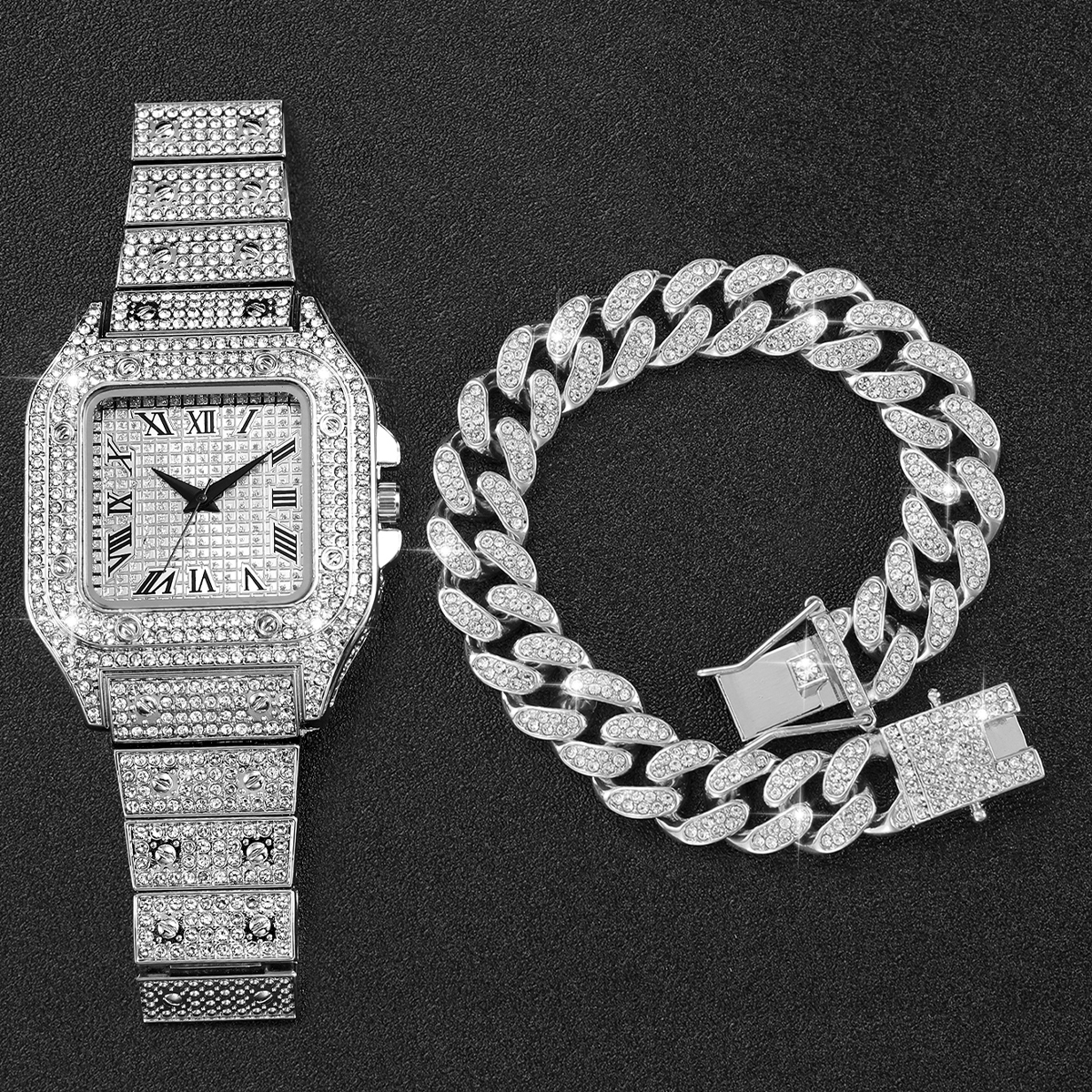 2PCS Iced Out Square Watch & C - Luxury Watch Market recensione e prezzo