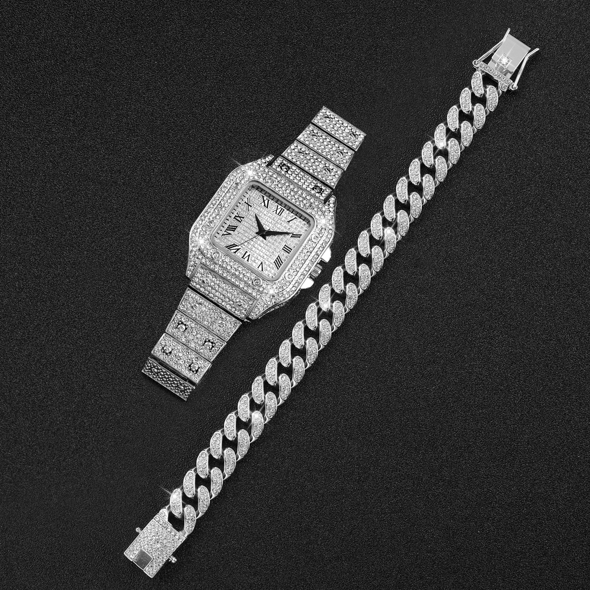 2PCS Iced Out Square Watch & C - Luxury Watch Market recensione e prezzo